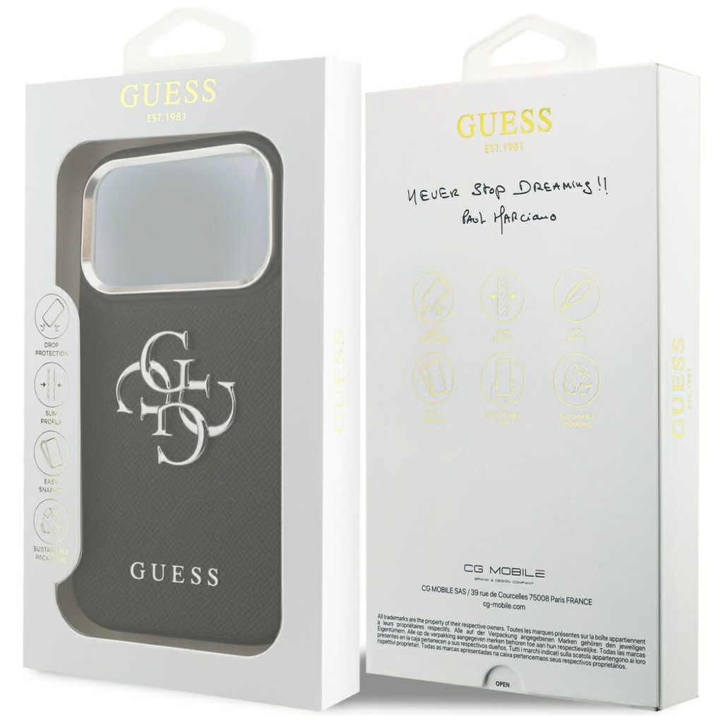 Guess Grained Big 4G & Classic Logo -kuori till iPhone 17 Pro - Musta
