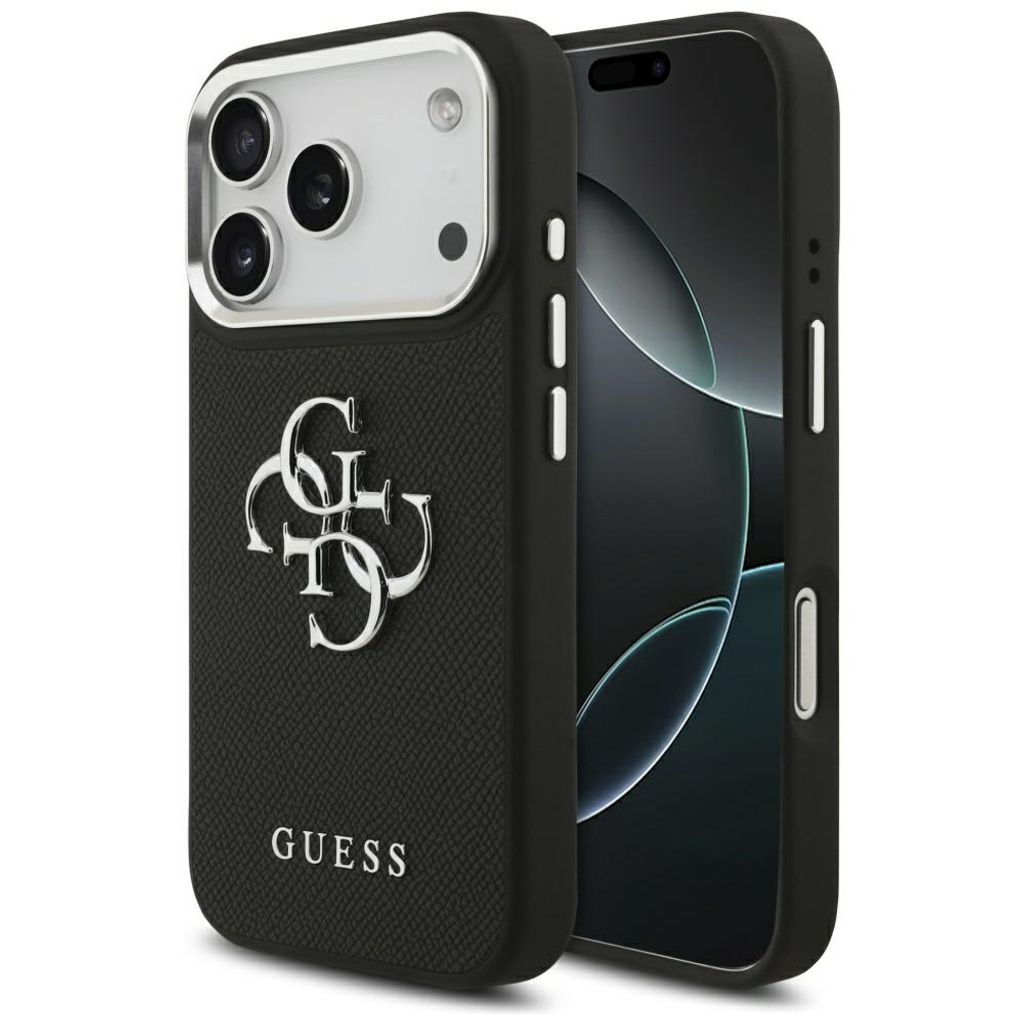 Guess Grained Big 4G & Classic Logo -kuori till iPhone 17 Pro - Musta