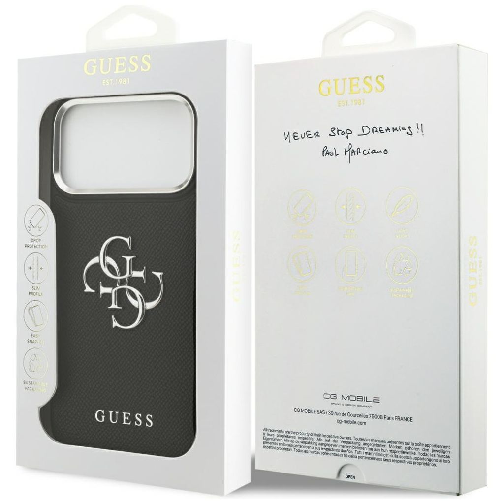 Guess Grained Big 4G & Classic Logo -kuori till iPhone 17 Pro Max - Musta