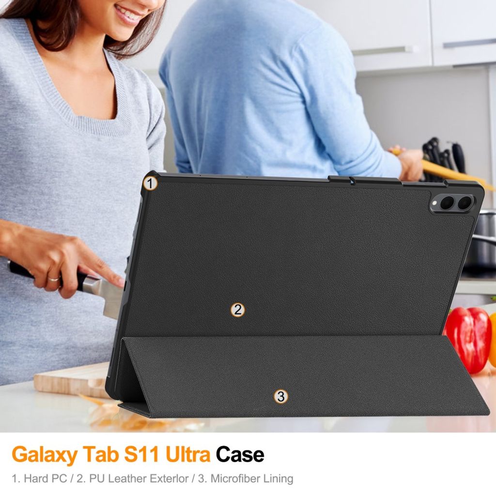 Samsung Galaxy Tab S11 Ultra-deksel med tre fold – svart