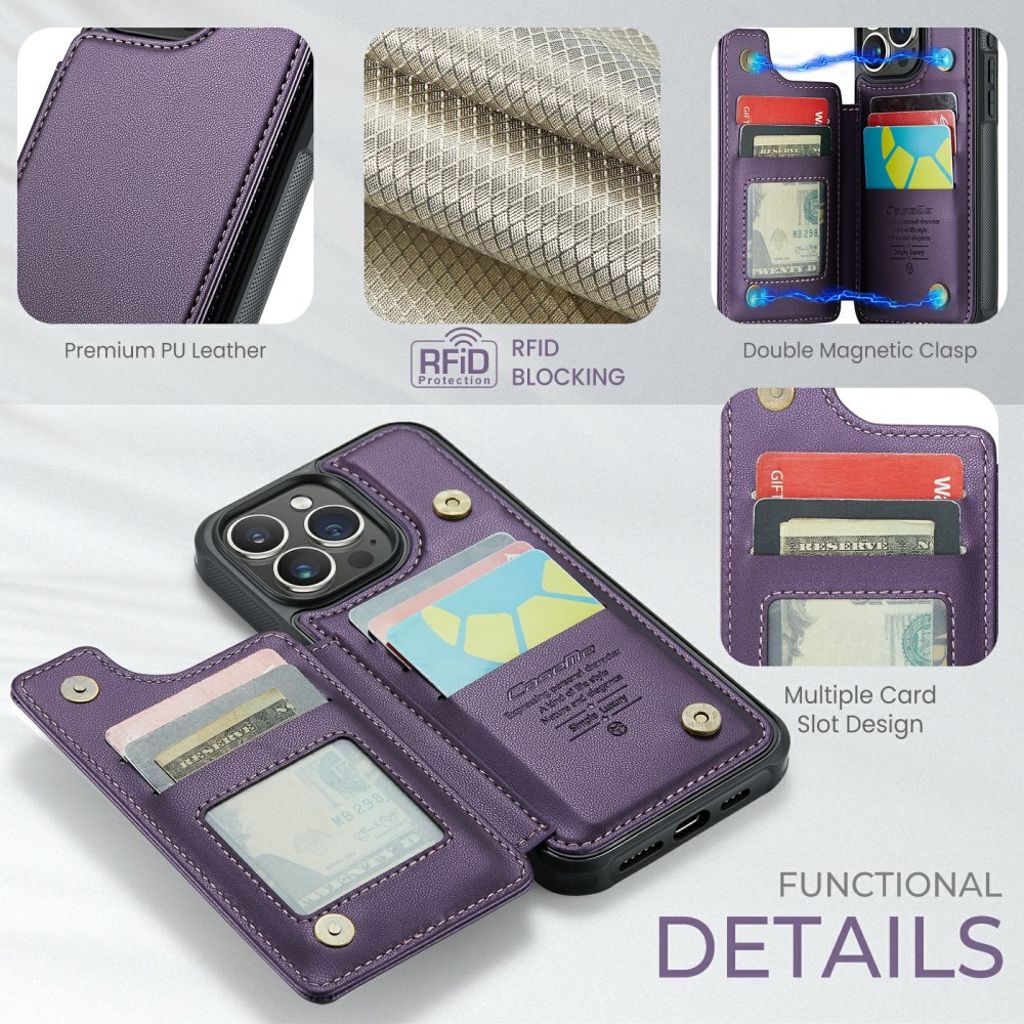 CASEME C22 Wallet Case for iPhone 16 Pro Max – Purple