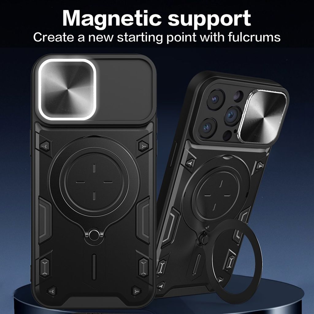 iPhone 11 Pro Max Kuori Jalustalla ja Kameransuojalla – Musta