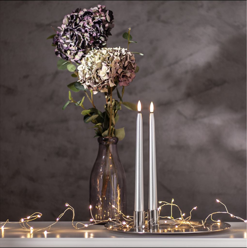 Star Trading LED antikt lys Flamme Metal 28,5 cm, 2-pak - sølv