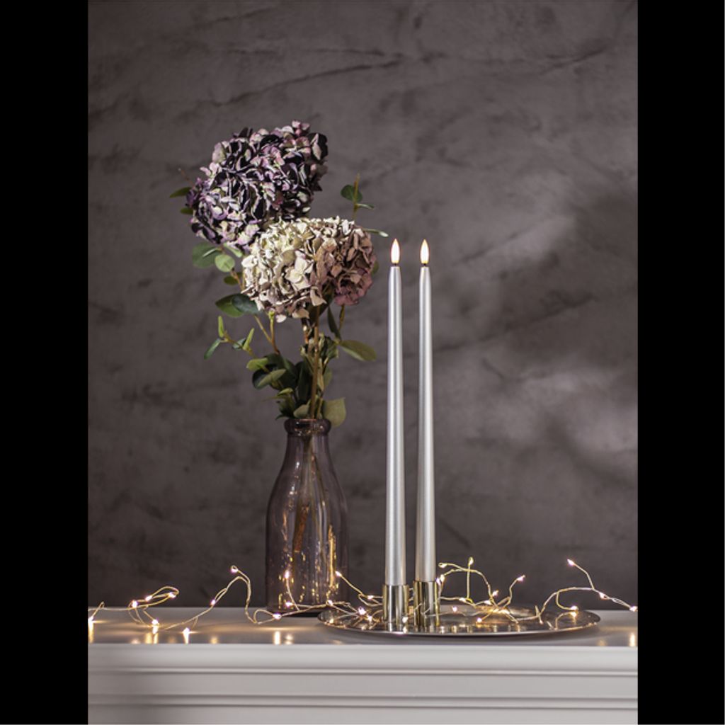 Star Trading LED antikt lys Flamme Metal 39cm, 2-pak - Sølv