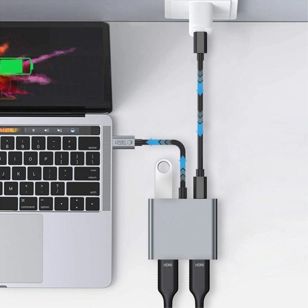 Tech-Protect HB08 4-i-1 USB-C-adapter till USB-C/USB-A/ x HDMI 4K 60Hz
