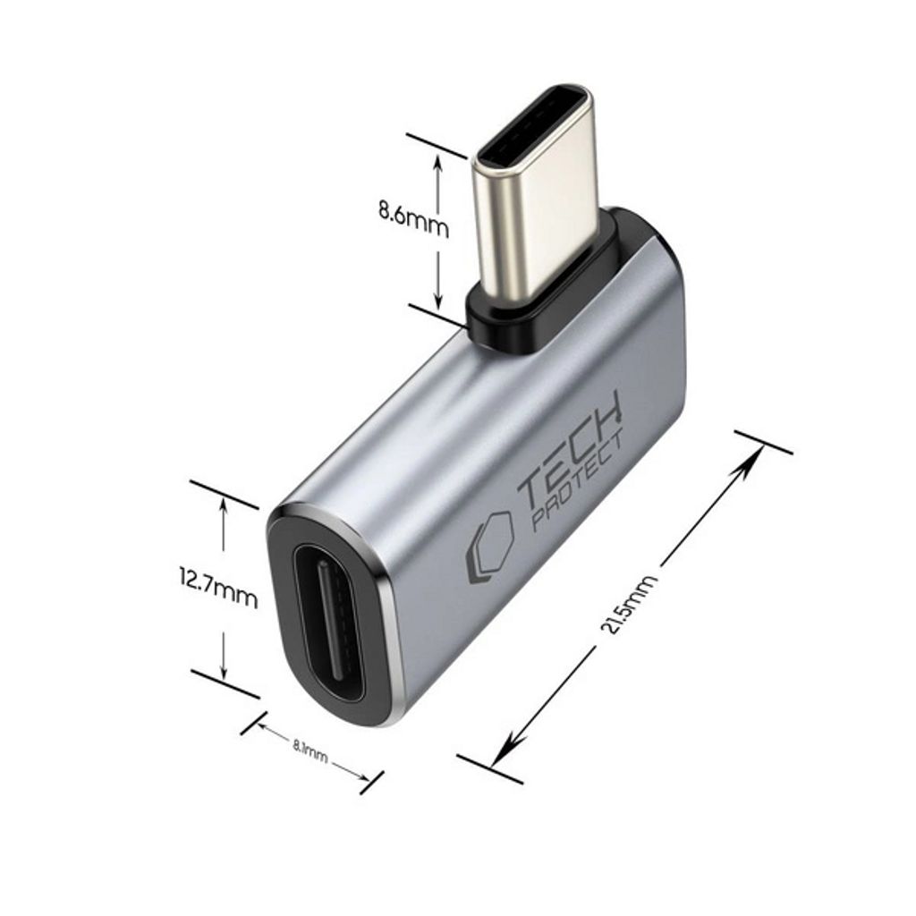 Tech-Protect Ultraboost AA01 USB-C vinklet adapter i grå