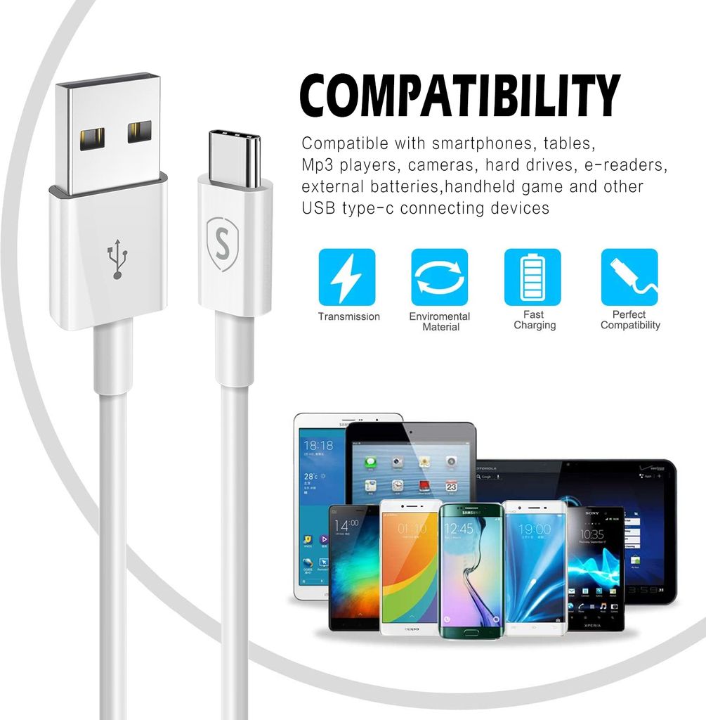 SiGN USB-C-kaapeli pikalataukseen 2,4 A, 0,25 m - valkoinen