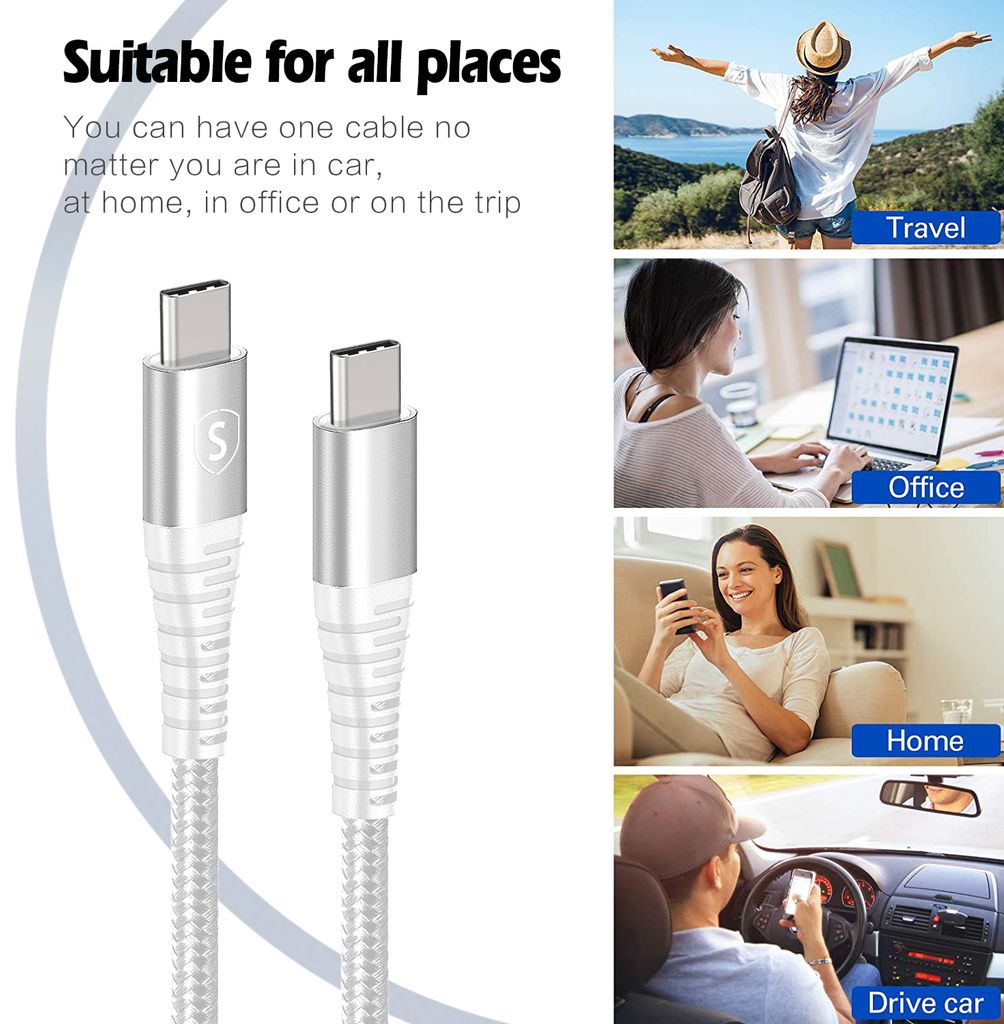 SiGN USB-C till USB-C Kabel 5A, 100W, 2m - Vit