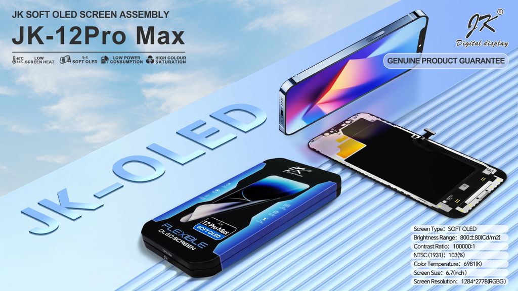 iPhone 12 Pro Max Soft OLED Screen Assembly – JK Premium