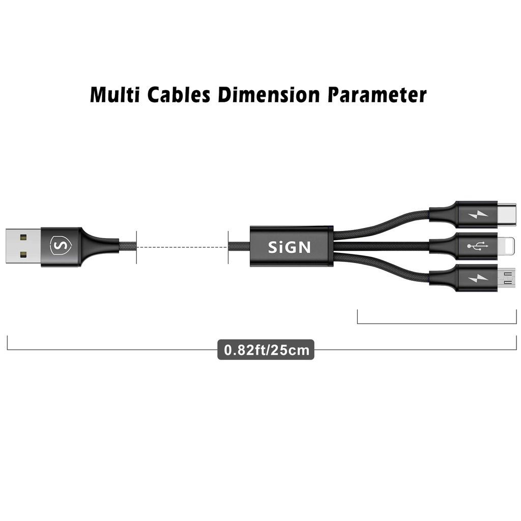 SiGN 3-in-1 Cable Lightning, USB-C, Micro-USB, 2,4 A, 0,25 m - musta