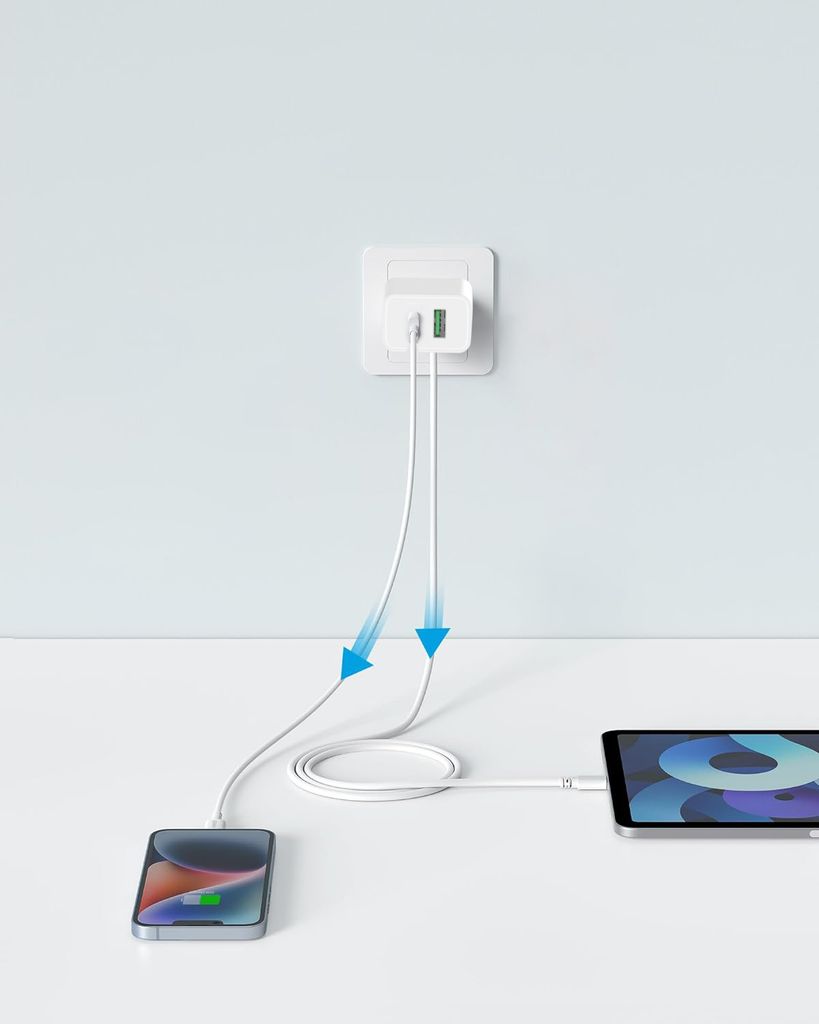 SiGN Hurtiglader USB og USB-C, PD og Q.C3.0, 3.5A, 20W - Hvit