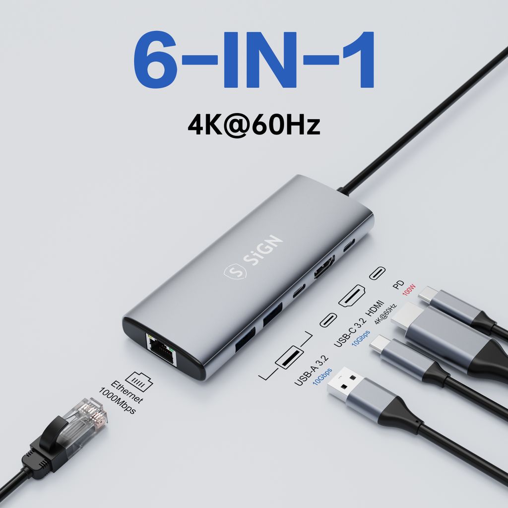 SiGN HUB USB-C til USB-A / USB-C / HDMI / RJ45