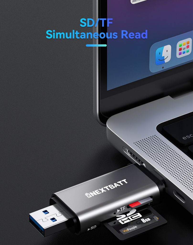 NEXTBATT SD-/microSD-minneskortläsare med USB-C/USB-A