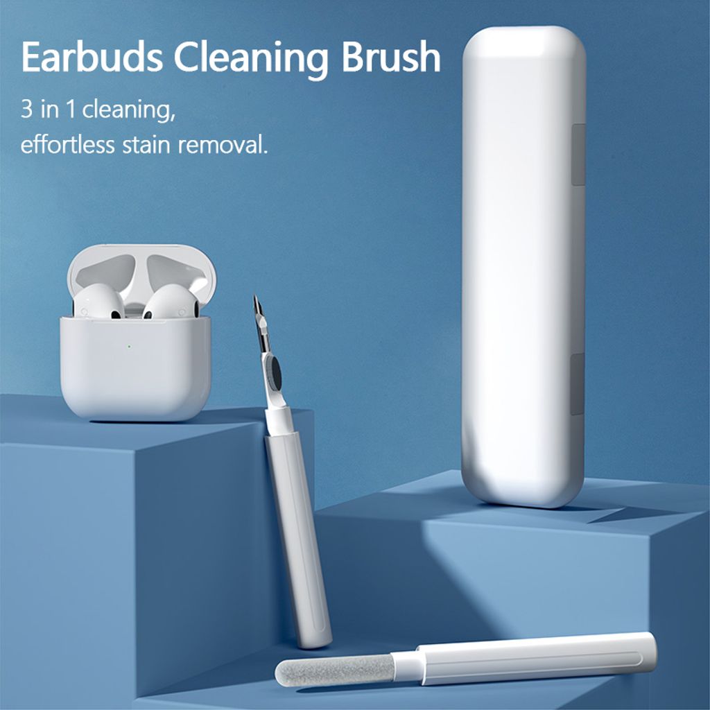 Teleskopisk Q5 rengøringsbørste til hovedtelefoner og opladningsetui – hvid