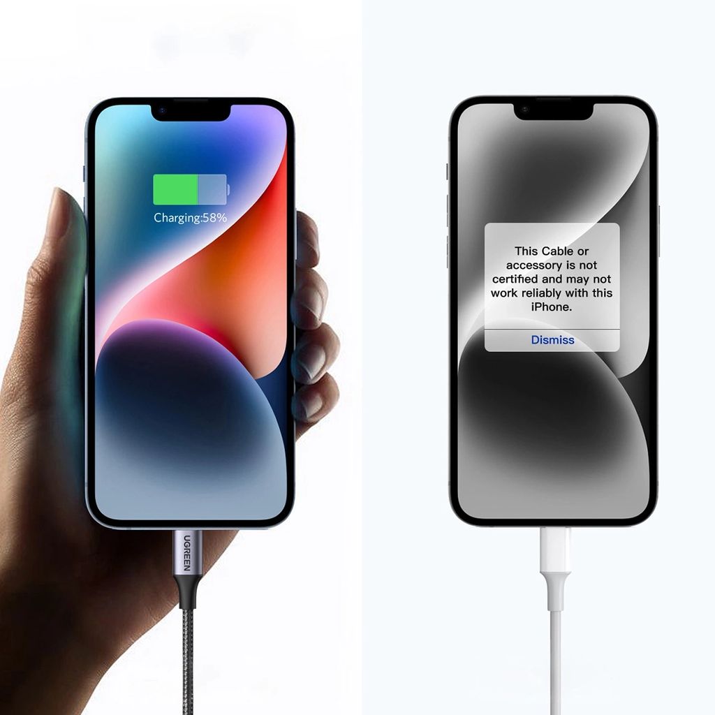 Ugreen Lightning til USB-C 2.0 MFI-kabel, 1,5 m - Grå