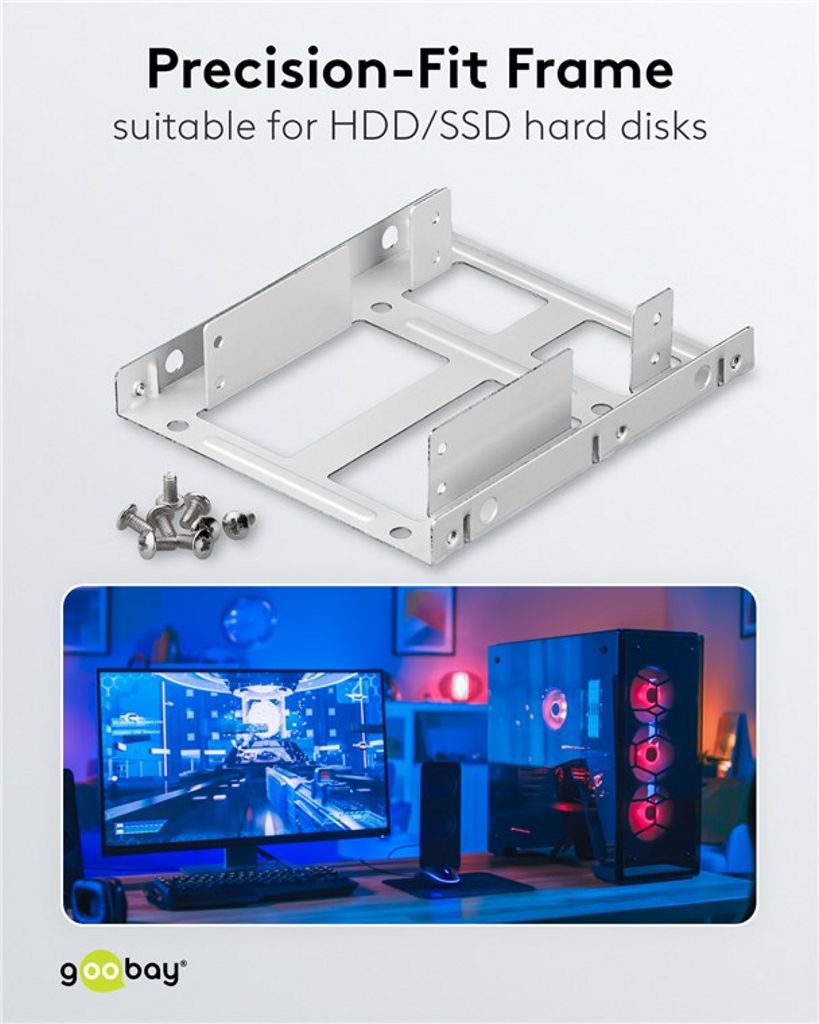 Goobay 2,5″ til 3,5″ dobbel HDD/SSD monteringsramme, 2-foldig