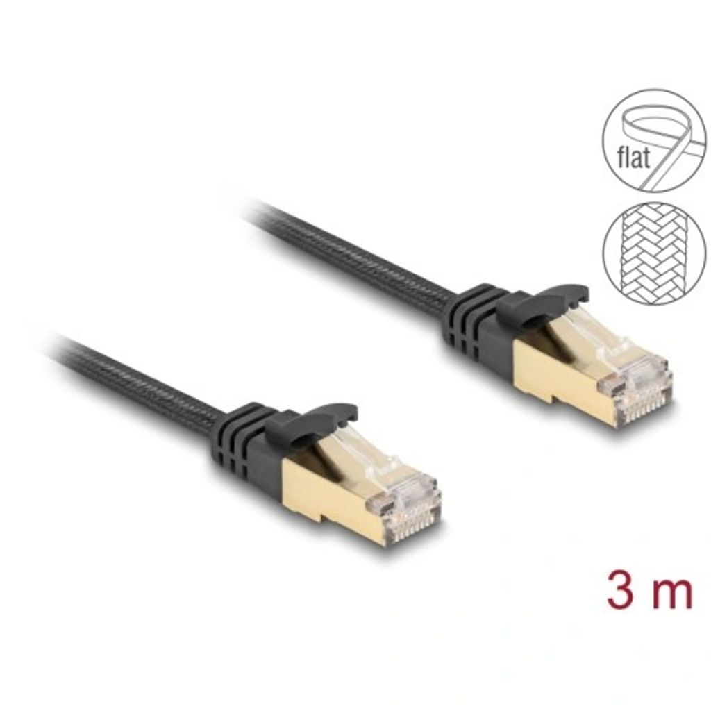 Delock Cat 6A U/FTP flat nettverkskabel, 3 m – svart