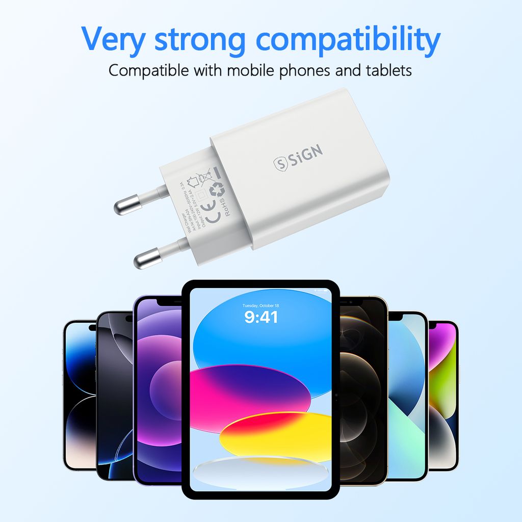 SiGN 1xUSB-A, 2.4A seinälaturi - Valkoinen