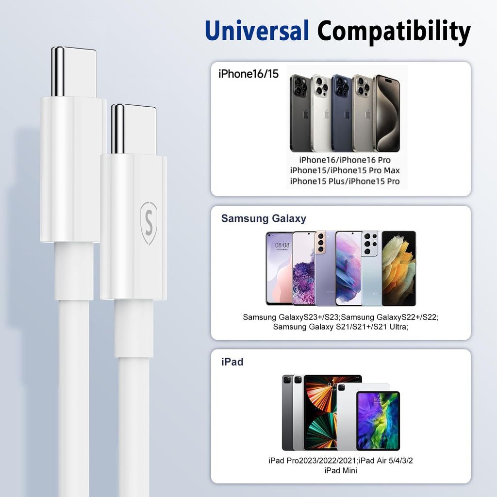 SiGN USB-C Snabbladdningskabel 240W, 1m - Vit