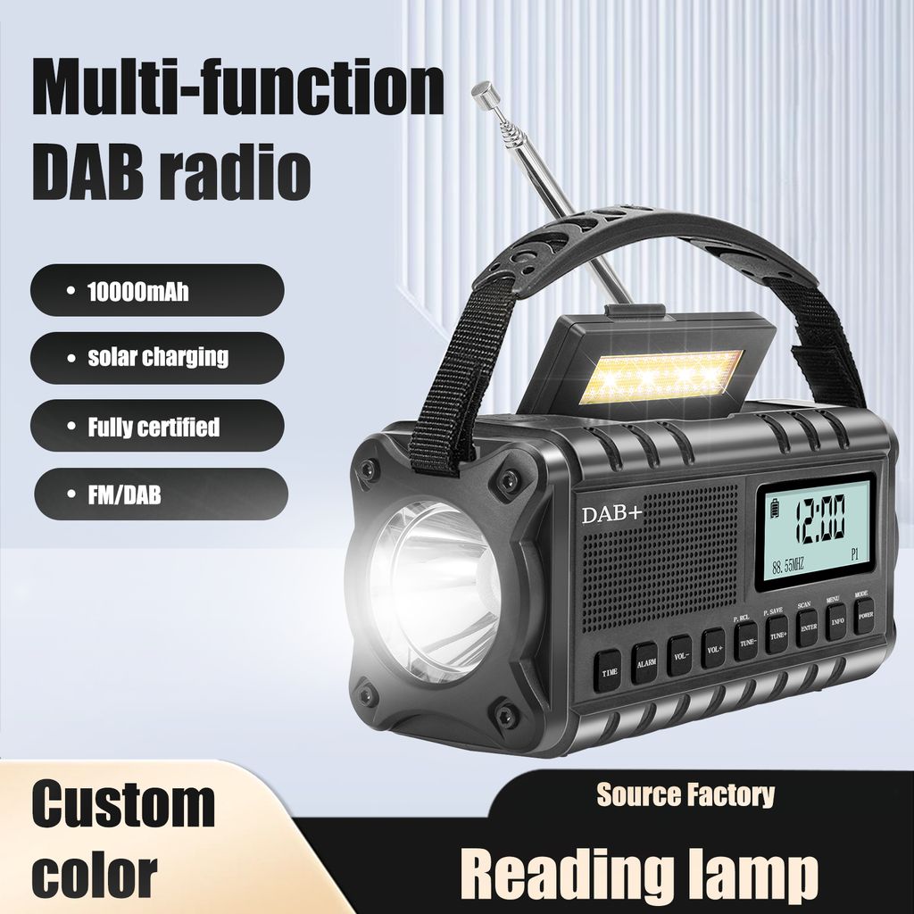 SiGN Nödradio DAB+/FM med handvev/batteri/solceller/USB-ström – svart