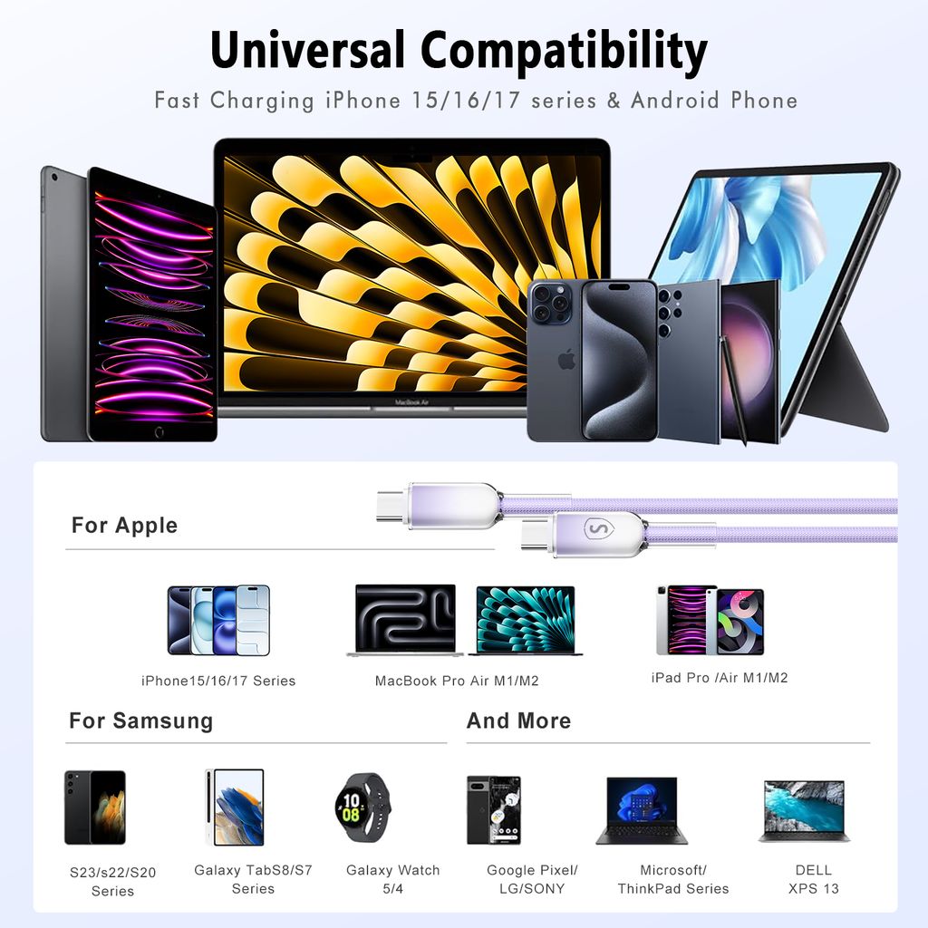 SiGN Dynamic Series USB-C - USB-C -kaapeli 60W, 1m - violetti