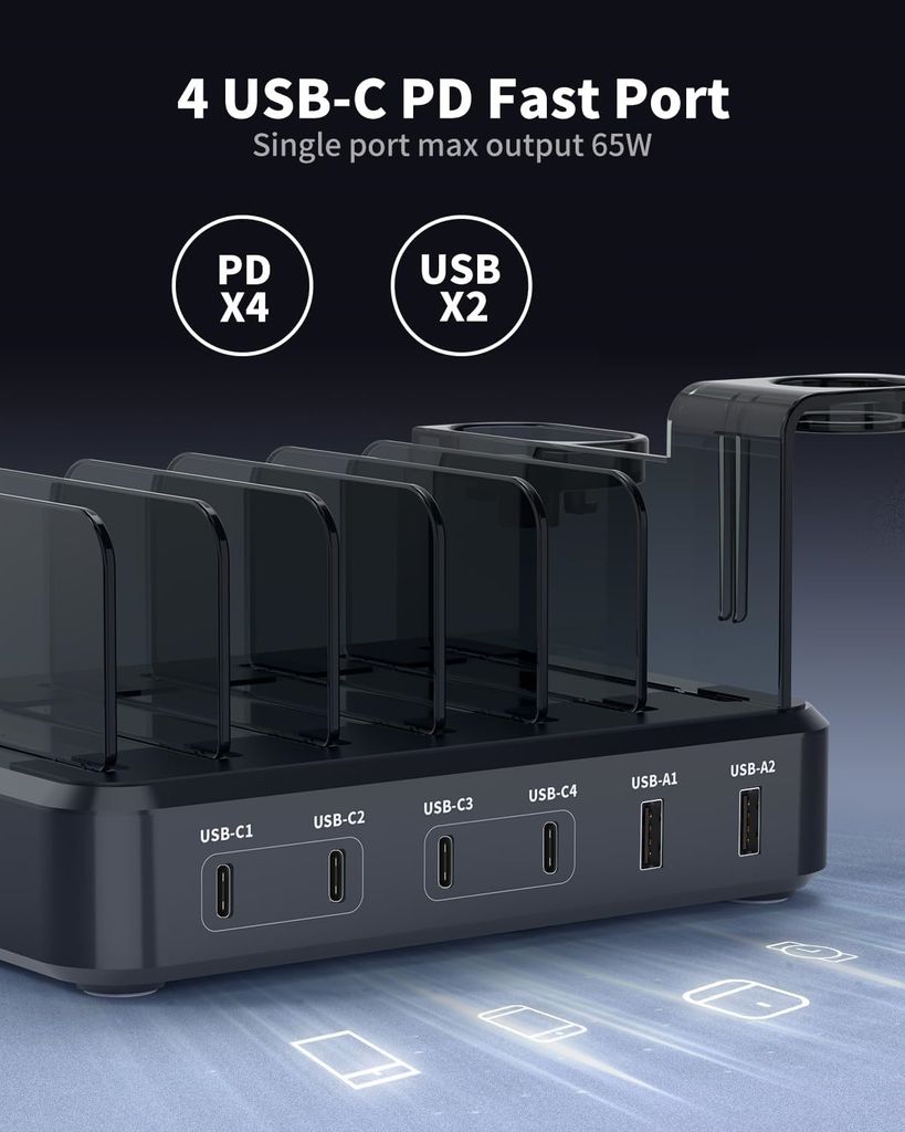 NEXTBATT Laddningsstation med 6 portar, 120W – svart