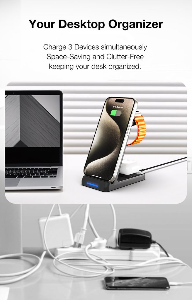 SiGN 3-in-1 Qi Langaton Latausteline 15W - Musta