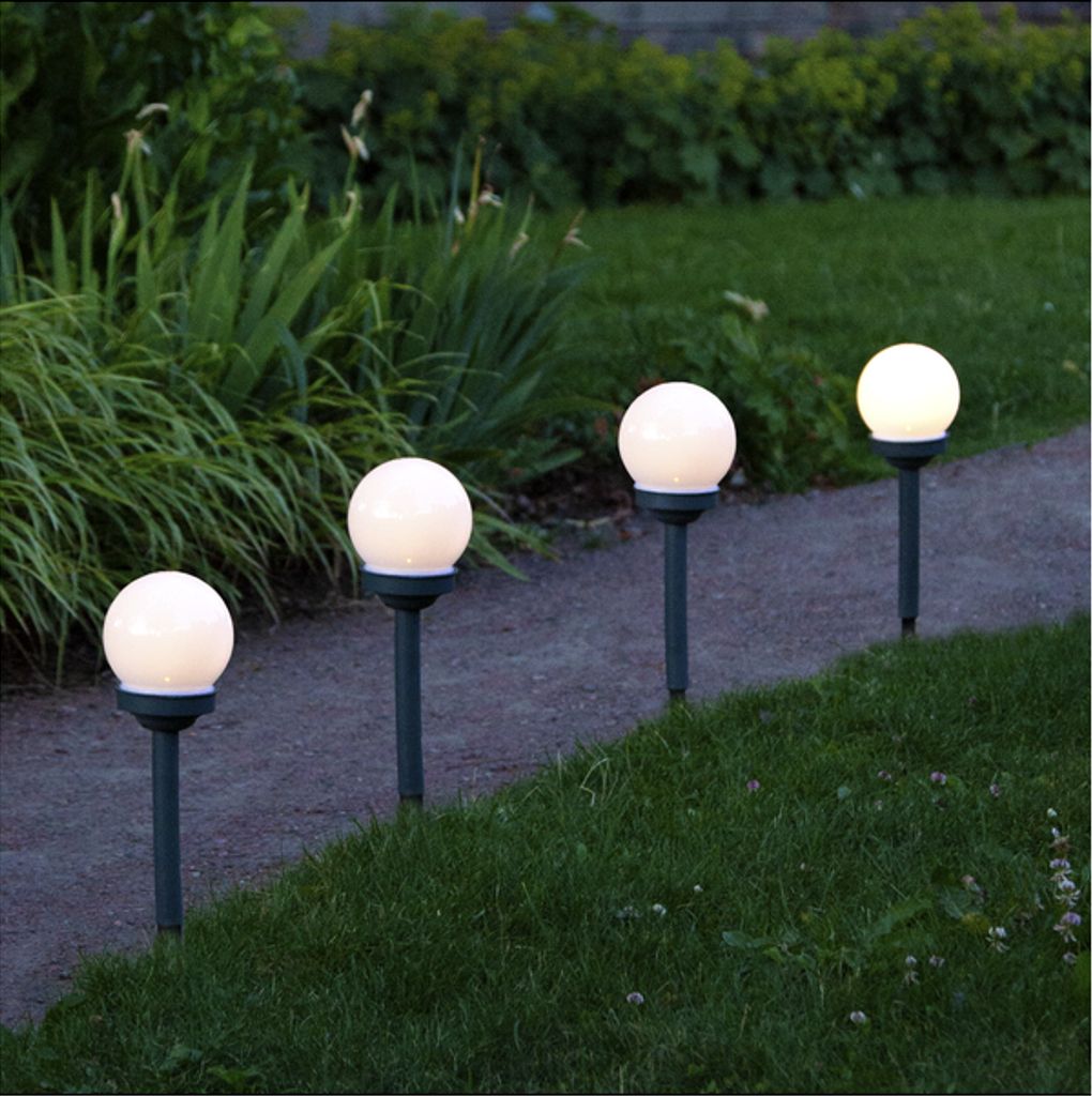 Star Trading solcellspollare Globus 4-pack – vit