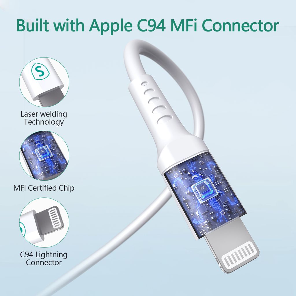SiGN USB-C Lightning-kaapeliin 1 m, MFi, 3A, 60 W - valkoinen