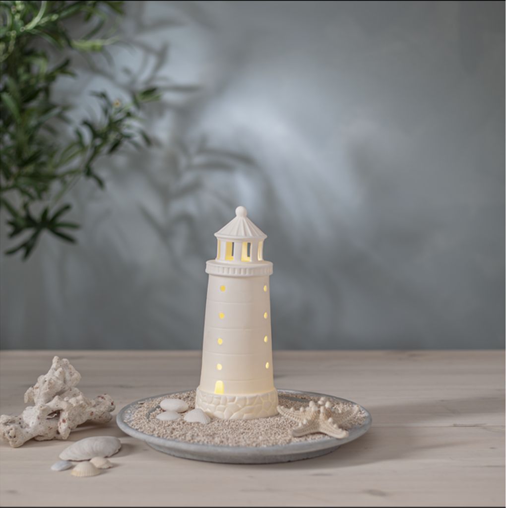 Star Trading Dekorationsfigur Seaside – Fyrtorn, vit LED-inomhusbelysning