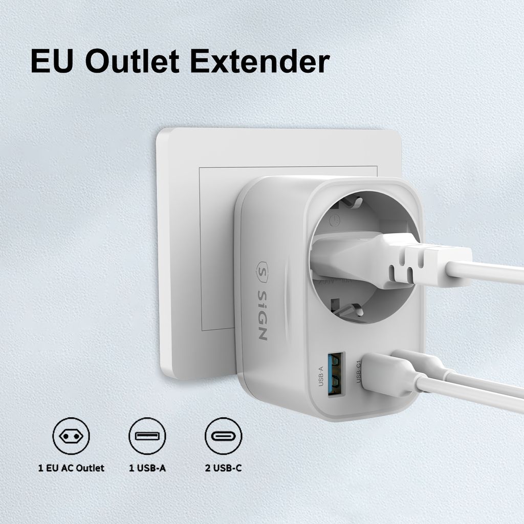 SiGN Väggadapter 30W med eluttag/USB-C/USB-A – vit
