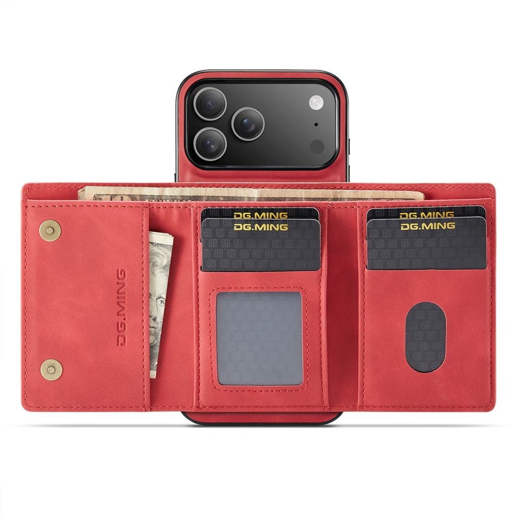 DG.MING M1 iPhone 18 Pro Max/17 Pro Max Skal med Stativ & Avtagbar Plånbok - Röd