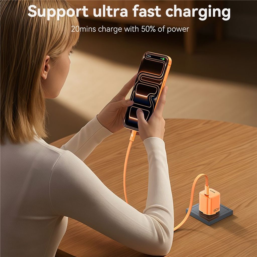Yesido YC117 60W USB-C GaN-vegglader med USB-C-kabel – oransje