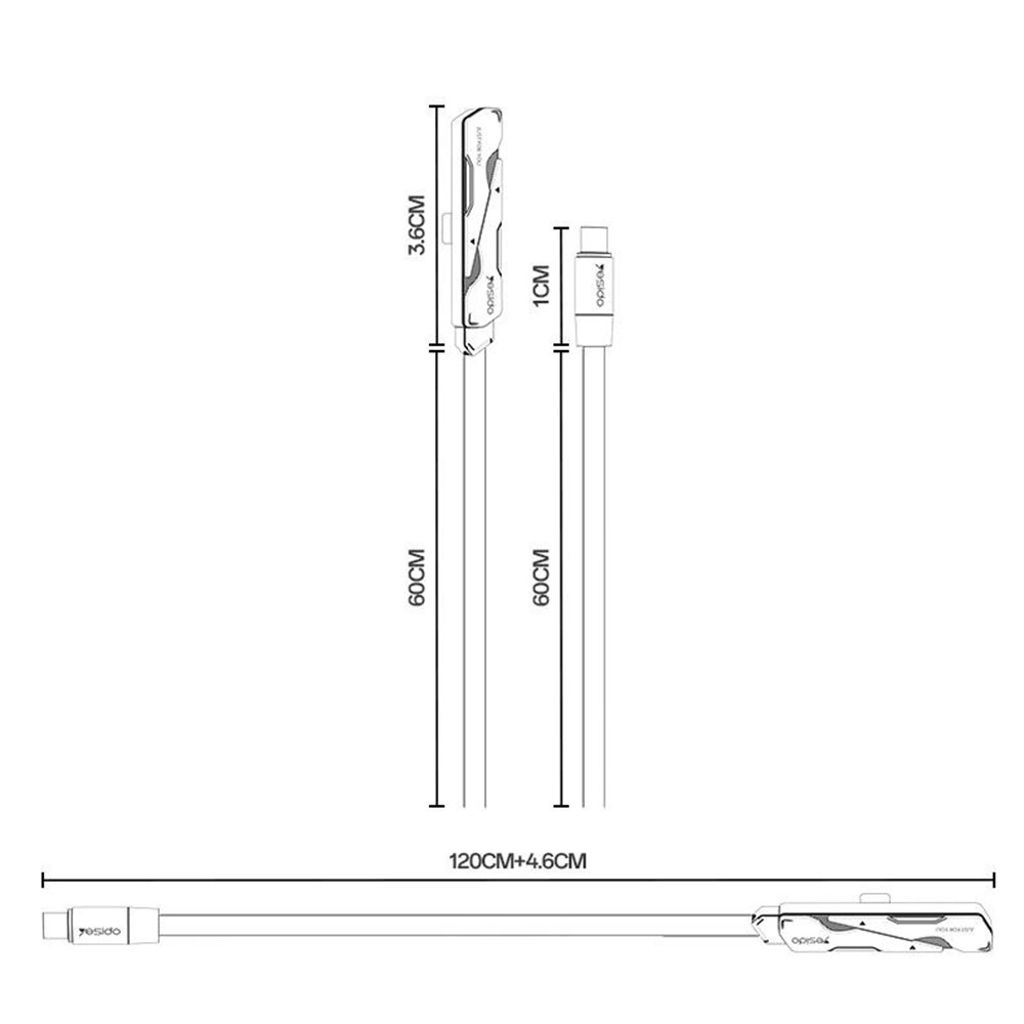 Yesido CA207 USB-C till USB-C laddkabel med stativ – Svart