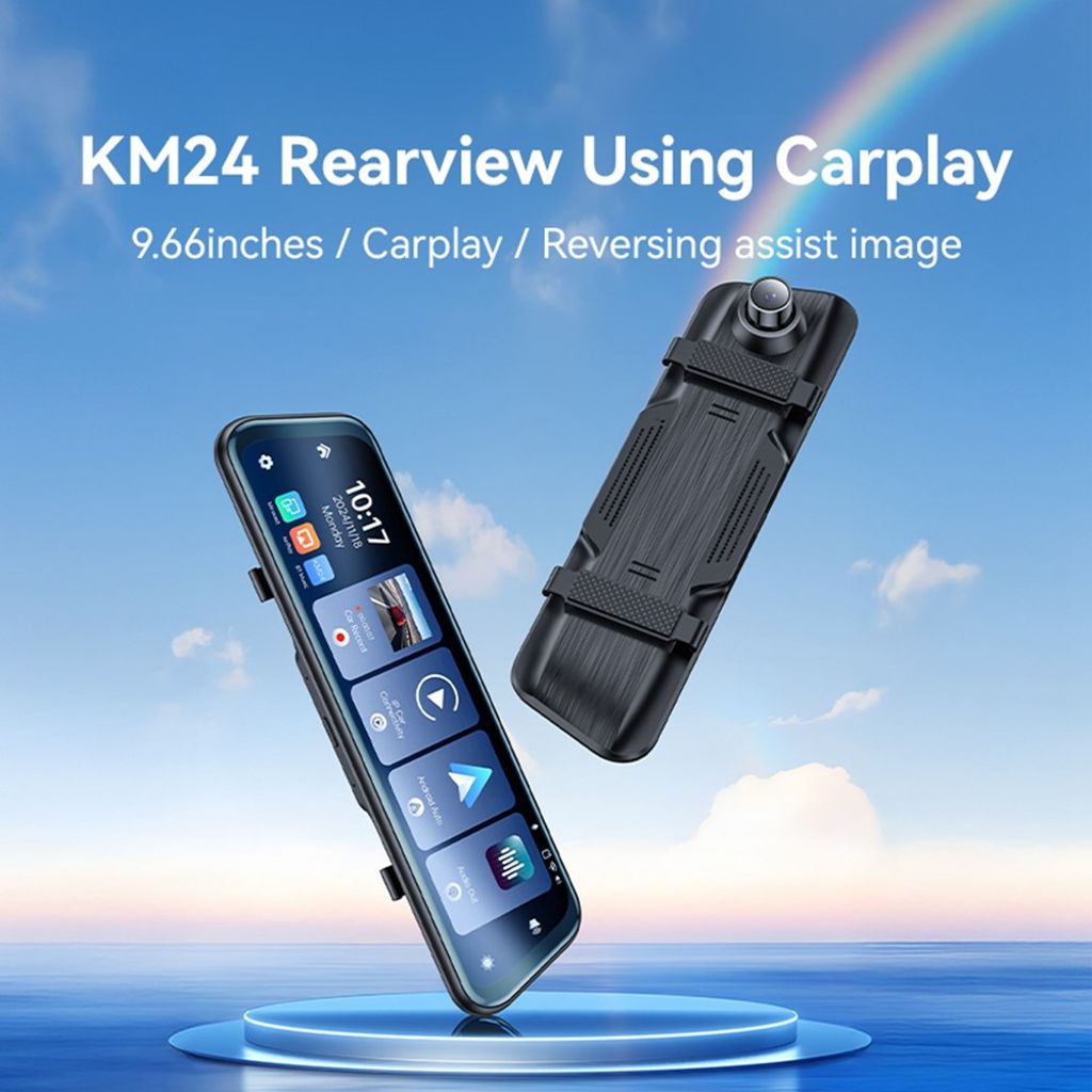 YESIDO KM24 -peruutuspeilikamera autoon, jossa on Carplay – Android Auto, AirPlay-näyttö
