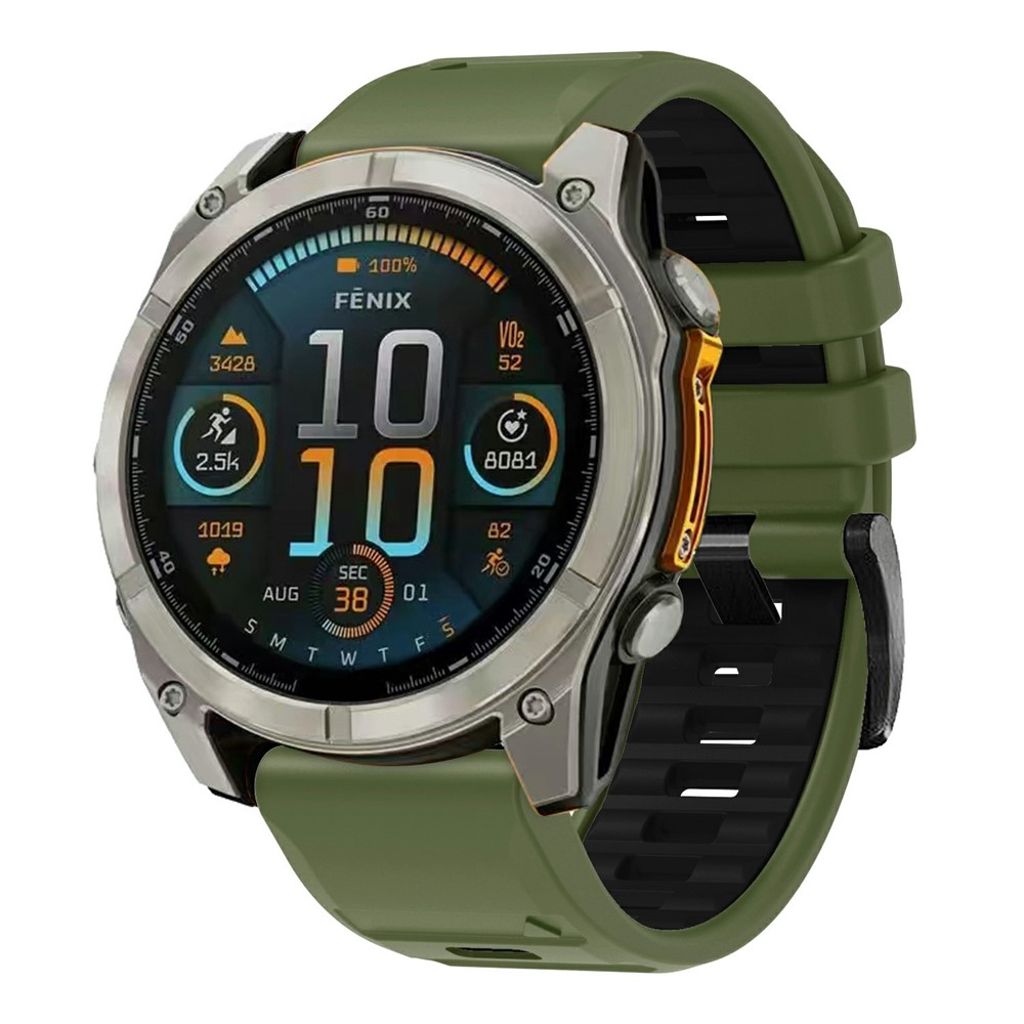 Garmin Fenix 8/Fenix E/Quatix 7 Pro etc. Urrem Silikone – Grøn/Sort