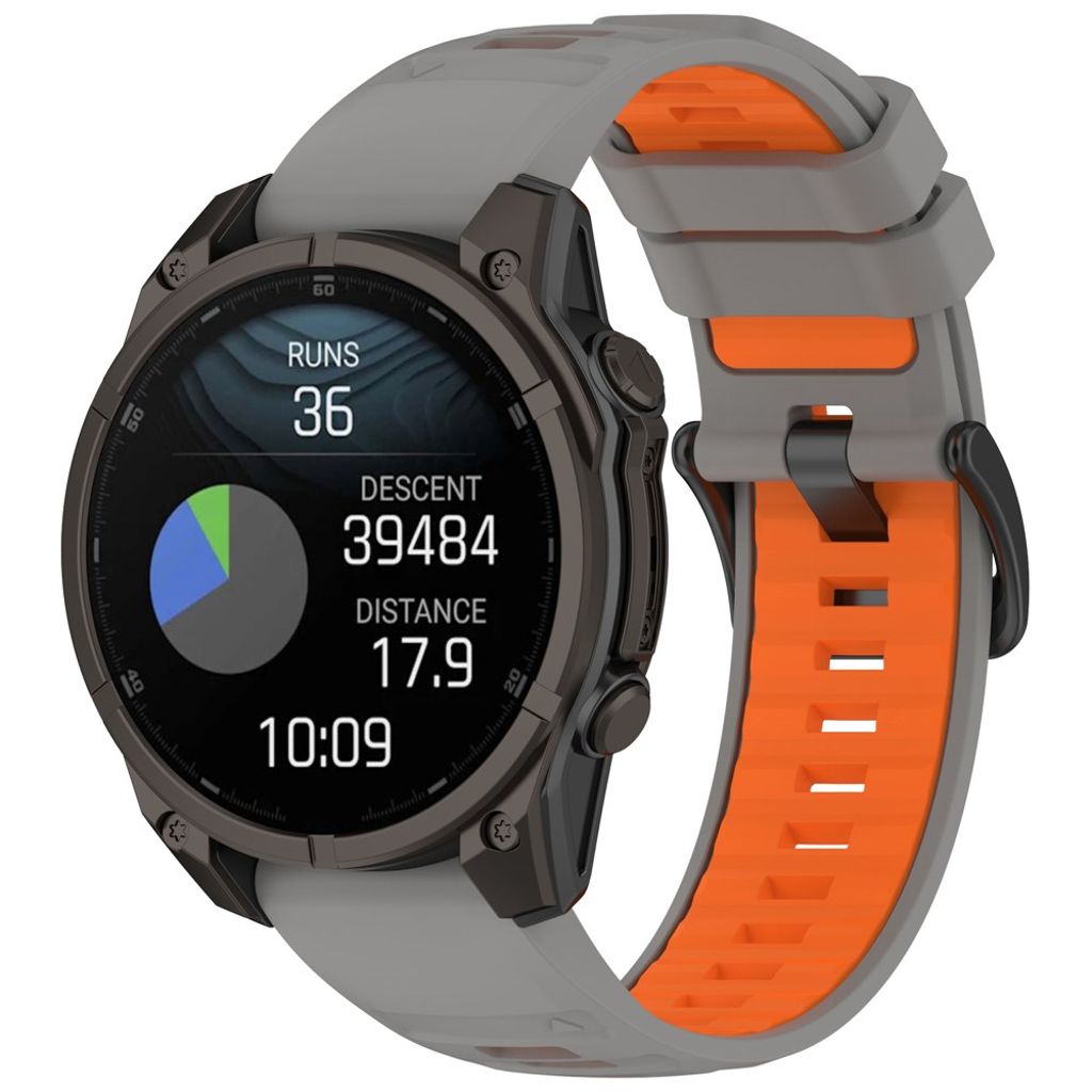 Garmin Quatix 8/Fenix 8/Epix Pro etc. Klockarmband Silikon – Grå/Orange