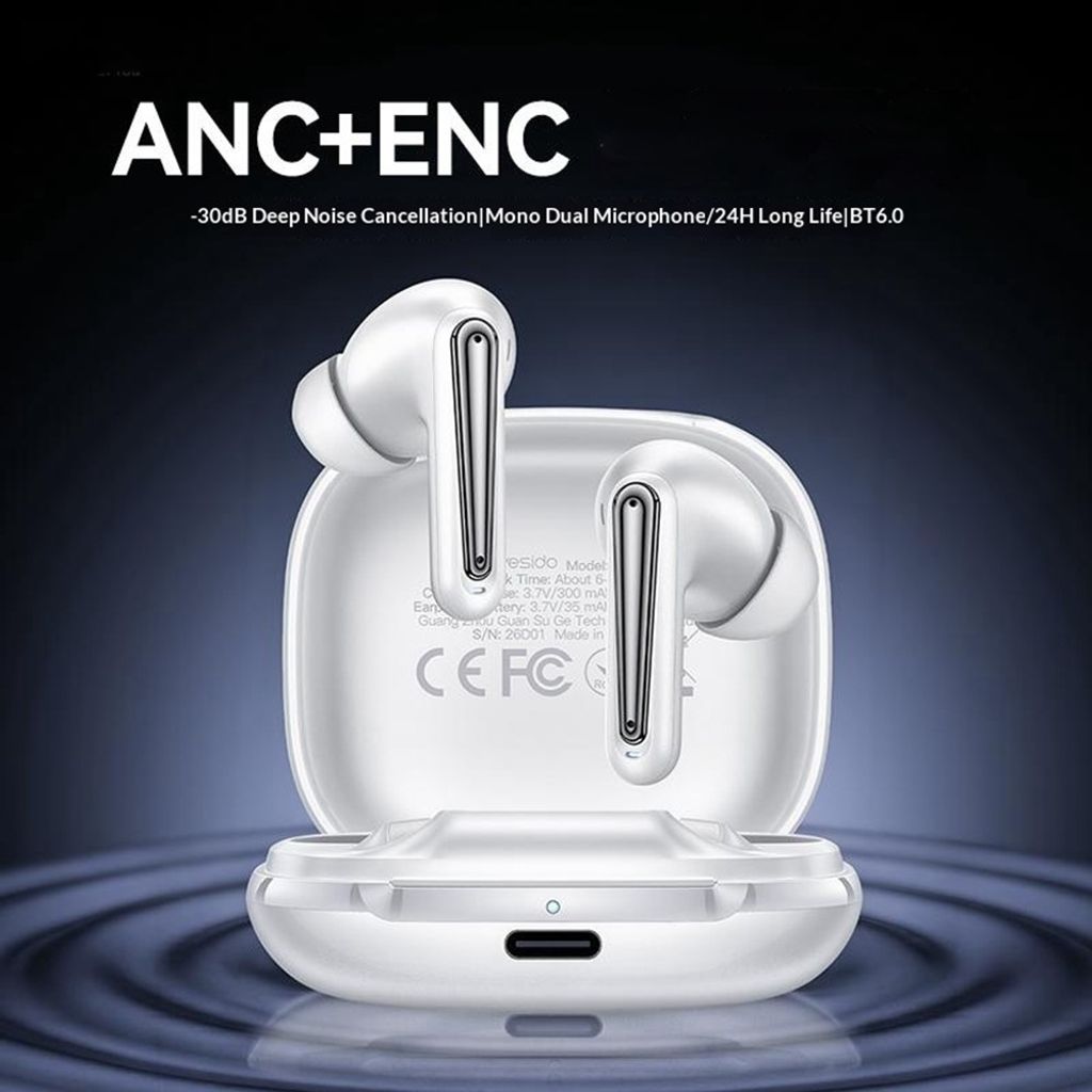 Yesido TWS45-WHT Bluetooth-nappikuulokkeet ANC/ENC-toiminnolla – valkoiset