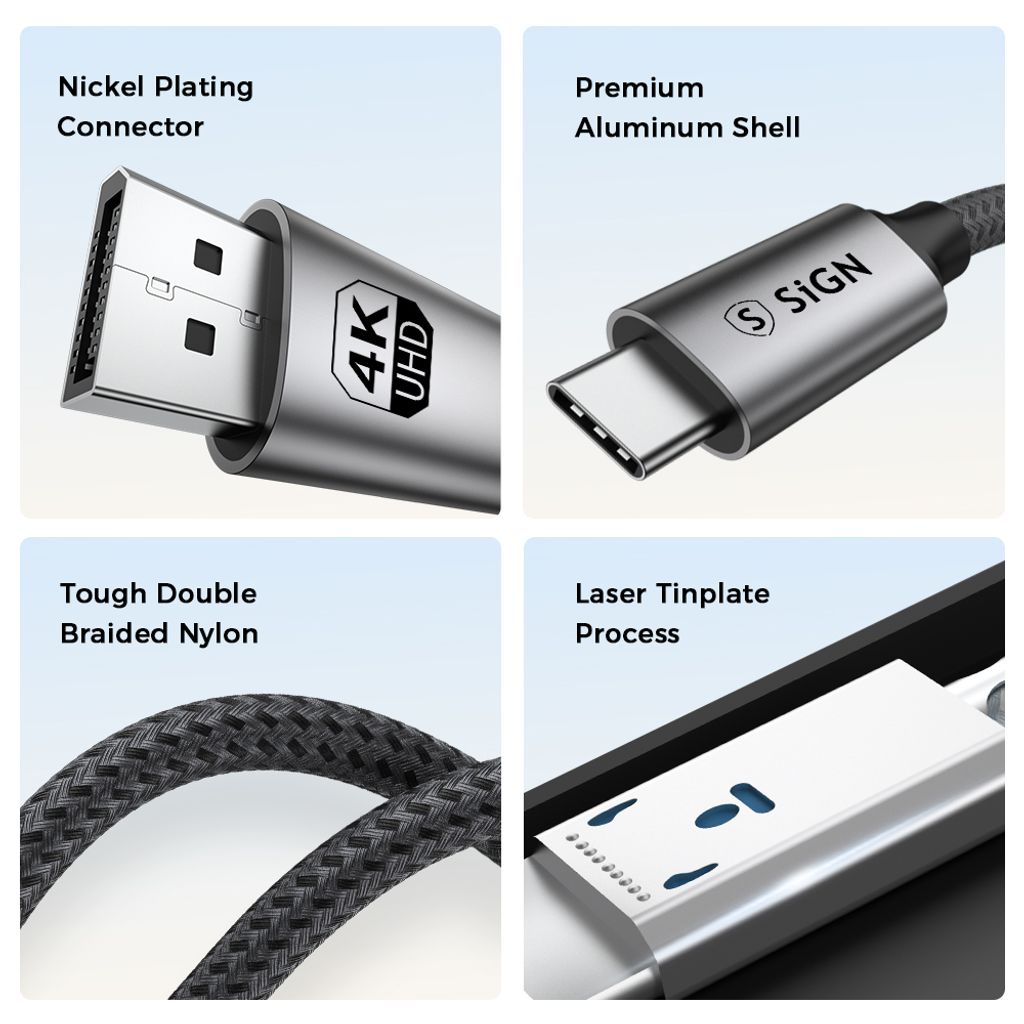 SiGN USB-C - DisplayPort -kaapeli 4K@60Hz, 2m - musta