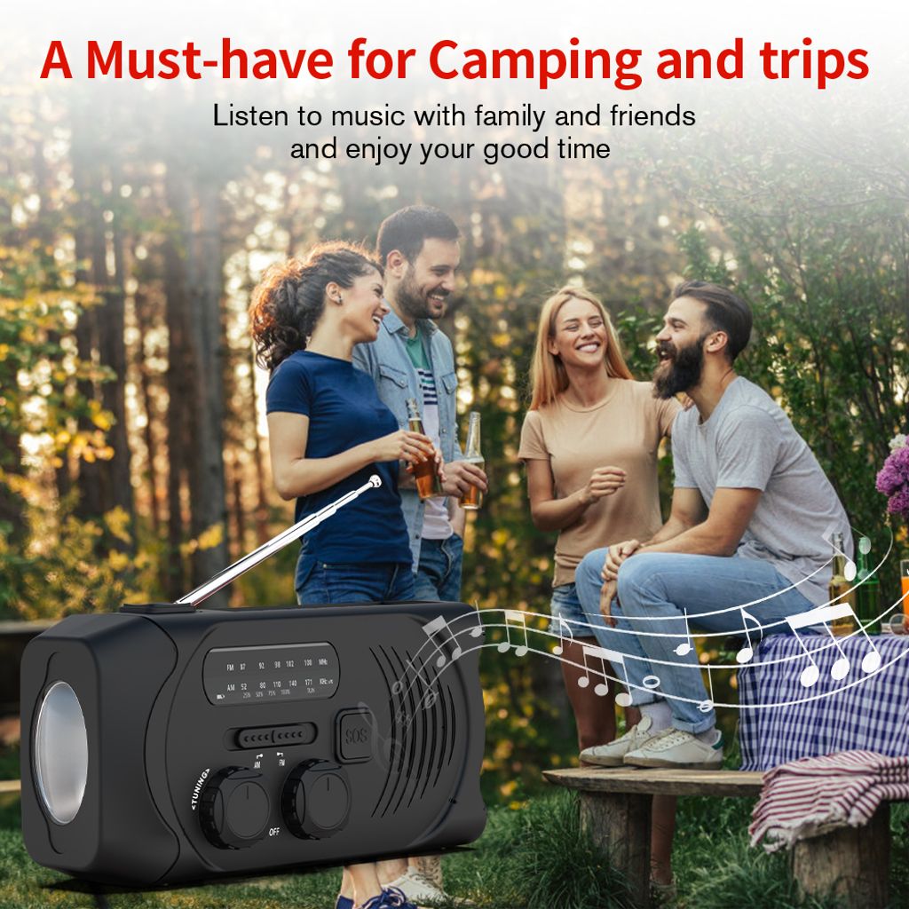 SiGN Vevradio med Solceller, Ficklampa och 2000mAh Powerbank