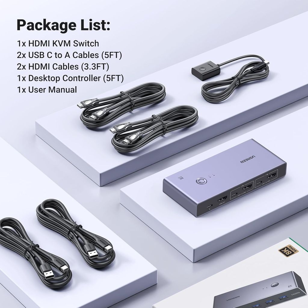 UGREEN 8K KVM-kytkin HDMI/USB-A/USB-C-porteilla