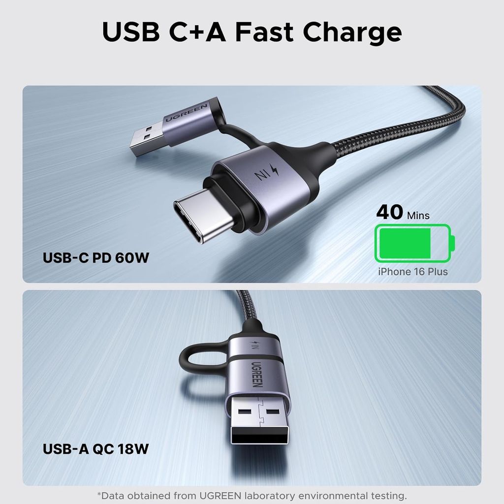 UGREEN USB-C till 3,5 mm ljudadapter och laddningskabel, 1,5 m