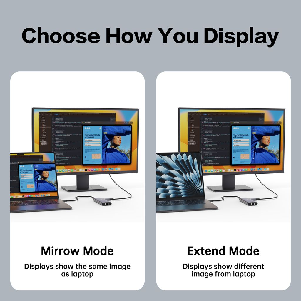 SiGN 7-i-1-hub USB-C til USB-A / 2x USB-C / HDMI 4K@60Hz / RJ45 / SD / TF