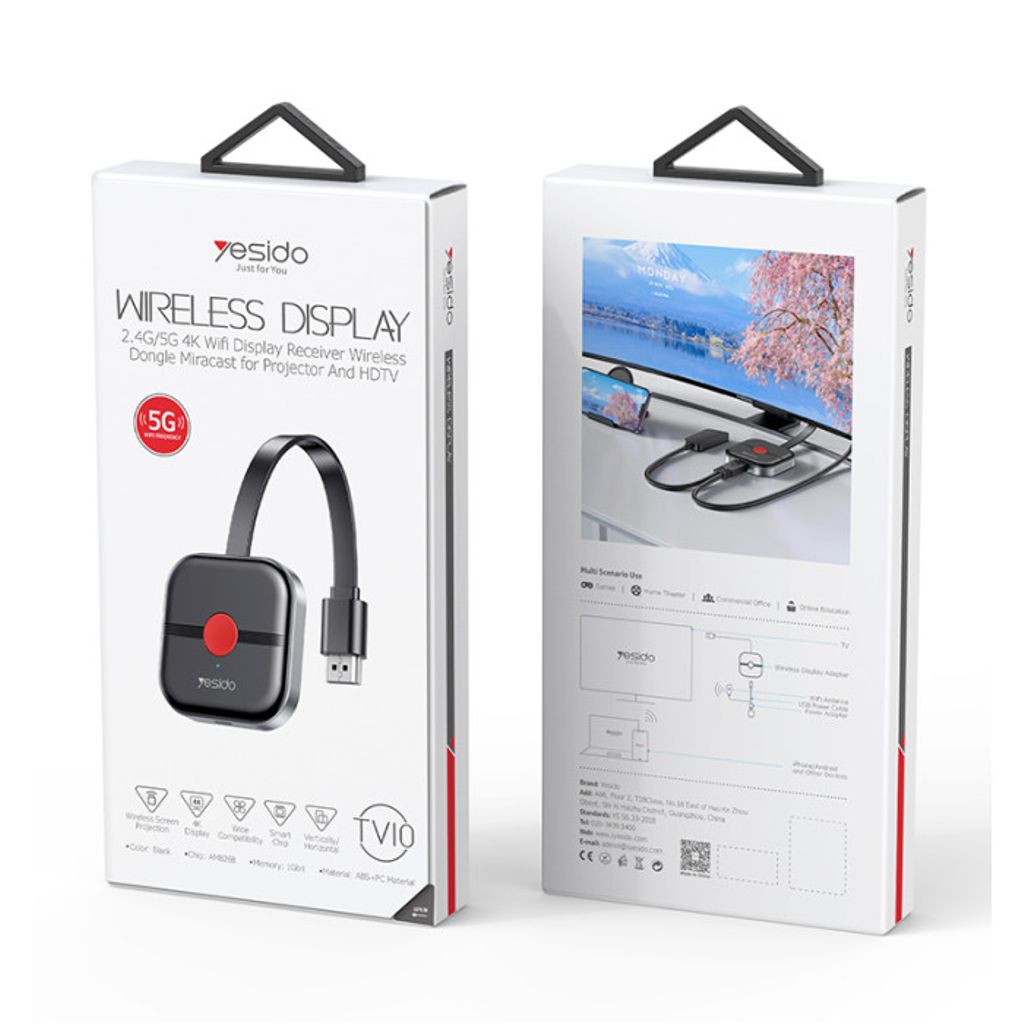 Yesido TV10 trådlös Wifi 4K TV-sändare och displaymottagare – Svart