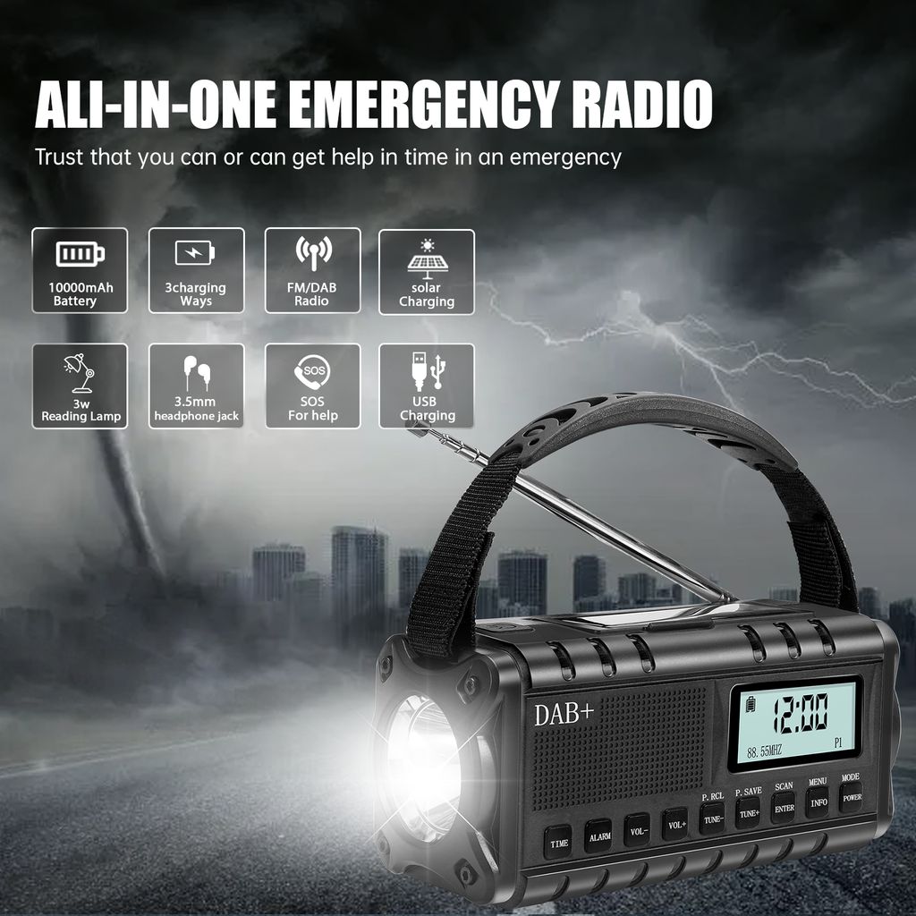 SiGN Nödradio DAB+/FM med handvev/batteri/solceller/USB-ström – svart