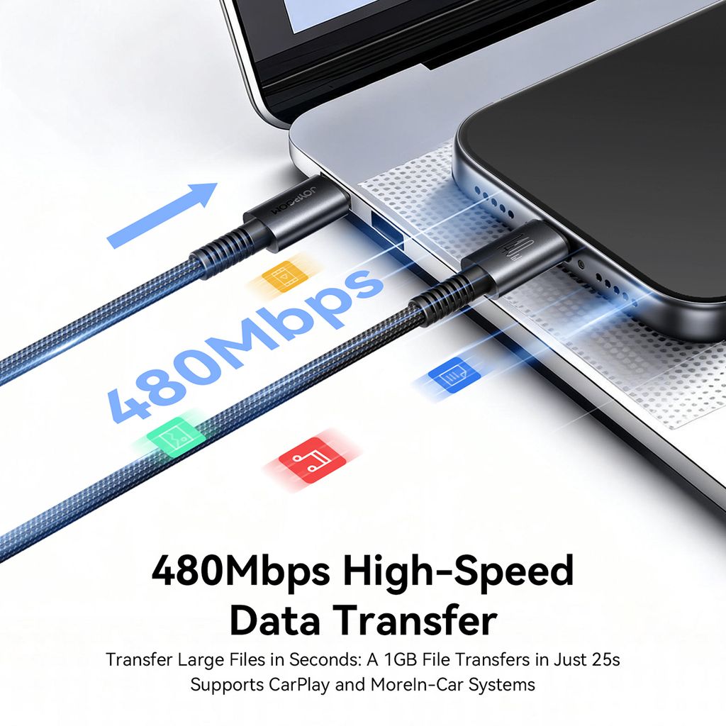 Joyroom AC40 USB-C Snabbladdning & datakabel 140W 480mbps, 2m – Vit