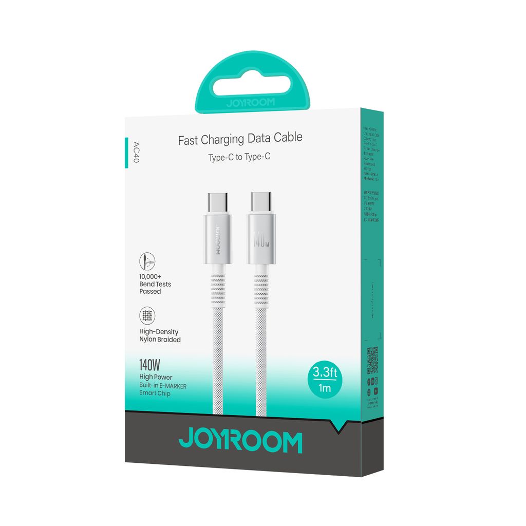 Joyroom AC40 USB-C Snabbladdning & datakabel 140W 480mbps, 1m – Vit