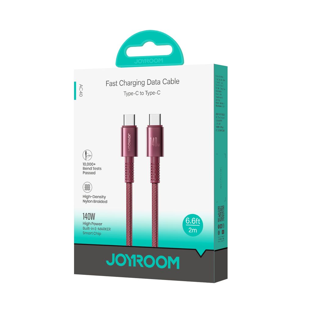 Joyroom AC40 USB-C Snabbladdning & datakabel 140W 480mbps, 2m – Dark Cherry