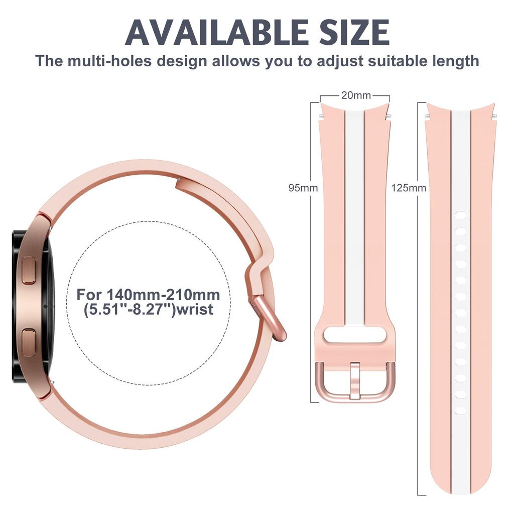 Samsung Galaxy Watch 7/6/5 -kellonrannekkeet silikonikuviolla ja pystysuorilla raidoilla – pinkki/valkoinen