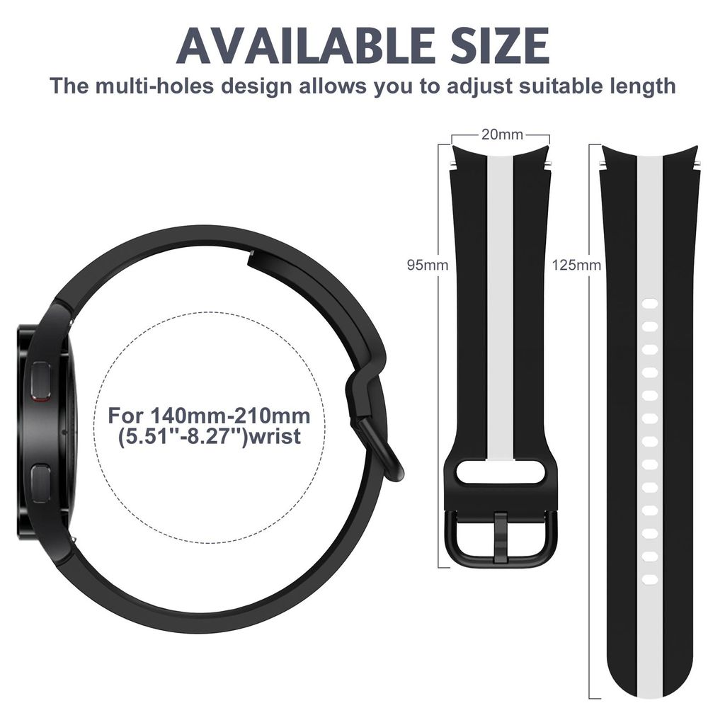 Samsung Galaxy Watch 7/6/5 -kellonrannekkeet silikonikuviolla ja pystysuorilla raidoilla – musta/valkoinen